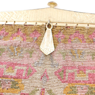 Edwardian 1910s Vintage Beaded Handbag w Steel Beads & Decorative Gold Gilt Frame