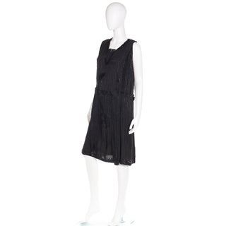 1920s Vintage Flapper Beaded Black Sleeveless Evening Dress S