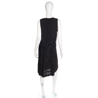 1920s Vintage Flapper Beaded Black Sleeveless Evening Dress S M