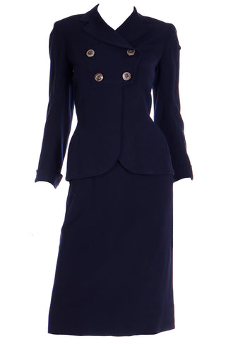 1940s Vintage WWII 2 Pc Navy Blue Skirt & Jacket Suit