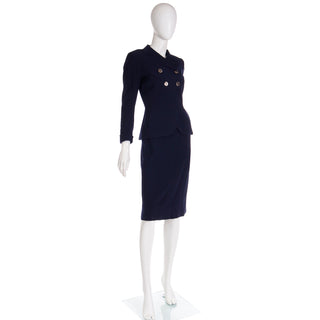 1940s Vintage WWII 2 Pc Navy Blue Skirt & Jacket Suit