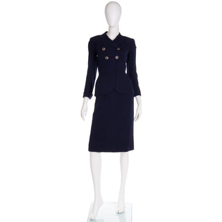 1940s Vintage Navy Blue Nipped Waist Jacket & Skirt Suit