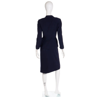 1940s Vintage Navy Blue Nipped Waist Jacket & Straight Skirt Suit