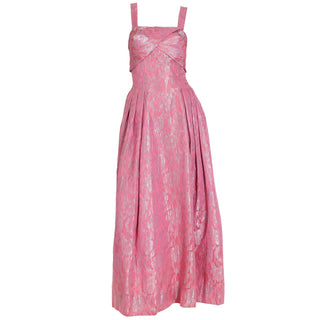 1950s Vintage Norman Young London Pink Jacquard Evening Dress UK designer vintage