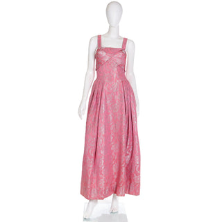 Norman Young 1950s Pink Jacquard Evening Gown Dress