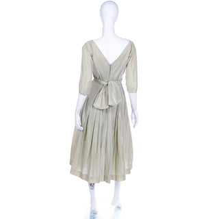 1950s Sage Green Iridescent Taffeta Vintage Dress w Attached Bolero Jacket Full Skirt