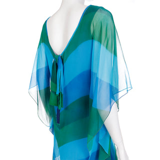 1960's Vintage Silk Chiffon Green and Blue Summer Dress