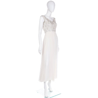 1960s Beaded White Silk Chiffon Evening or Wedding Dress XS