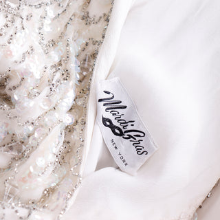 1960s Beaded White Silk Chiffon Evening or Wedding Dress Mardi Gras NY