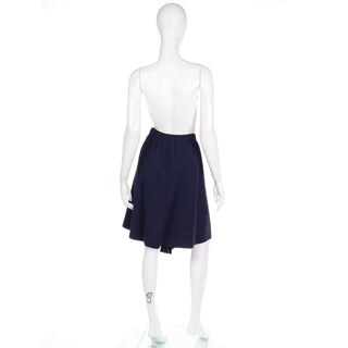 1980s Claude Montana Asymmetrical Pleated Navy Blue Wool Skirt