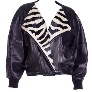 F/W 1985 Claude Montana Black Lamb Leather Jacket W Zebra Pony Fur Lining