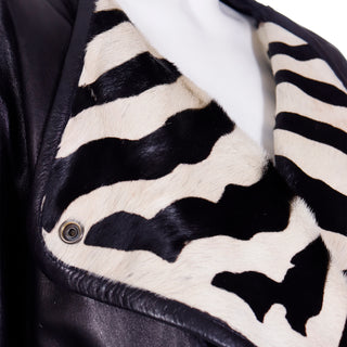 1985 Claude Montana Black Lamb Leather Jacket W Zebra Pony Fur Lining & Pockets