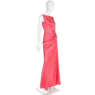 1990s Bill Blass Vintage Salmon Pink Silk Draped Evening Dress