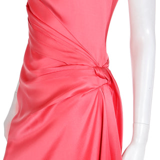 Designer 1990s Bill Blass Vintage Salmon Pink Silk Draped Evening Gown