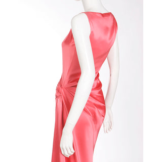 1990s Bill Blass Vintage Salmon Pink Silk Draped Evening Gown Designer Dress