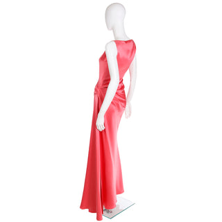 1990s Bill Blass Vintage Salmon Pink Silk Draped Evening Gown Sleeveless Dress