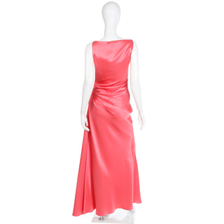 1990s Bill Blass Vintage Salmon Pink Silk Draped Evening Gown with Bateau Neck