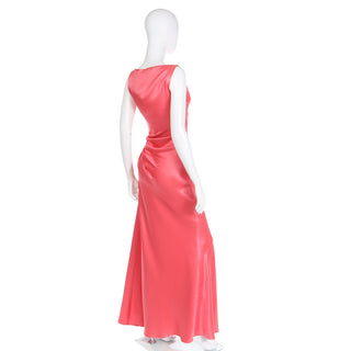 1990s Bill Blass Vintage Salmon Pink Silk Draped Sleeveless Evening Gown