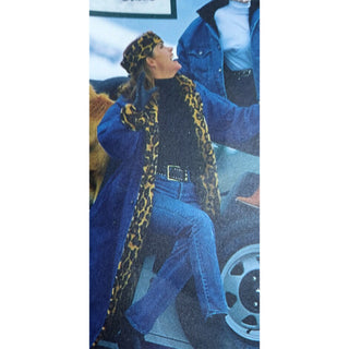 1990s Denim Duster Coat w Leopard Print Genuine Mink Fur Lining