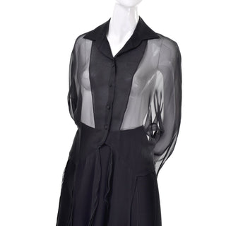 1990s Alberto Makali Vintage Sheer Black 2Pc Evening Dress  Size 40 M