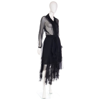 1990s Alberto Makali Vintage Sheer Black 2Pc Evening Dress  ruffles