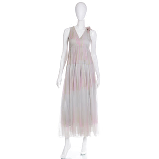 1970s André Laug For Audrey Silk Chiffon Pastel Dot Maxi Dress XS
