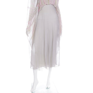 1970s André Laug For Audrey Silk Chiffon Pastel Dot Maxi Dress in 3 layers