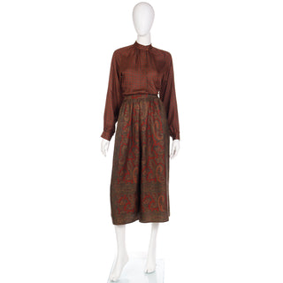Vintage 1970s Anne Klein Paisley Print Silk 3 Pc Skirt Blouse & Jacket Outfit