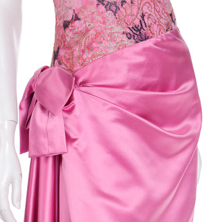 1990s Bellville Sassoon One Shoulder Pink Satin Evening Dress W Shawl Wrap Draped w Bow