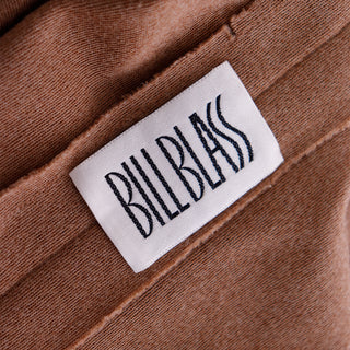 1970s Bill Blass Vintage Camel Brown Knit 2pc Designer Day Dress Outfit 