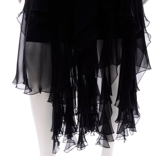 1990s Alberto Makali Vintage Sheer Black 2Pc Evening Dress with ruffles sz 40