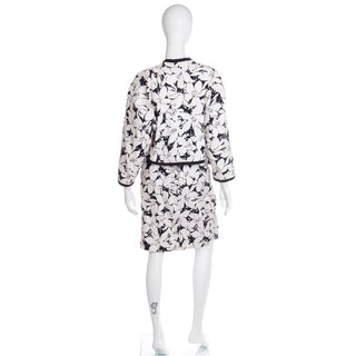 1980s Victor Costa Black & White Floral Strapless Dress & Cropped Jacket