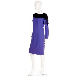 1980s Bob Mackie Purple & Black Dress w Black Tassels Size M/L