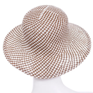 1990s Vintage Brown and White Checked Woven Straw Hat
