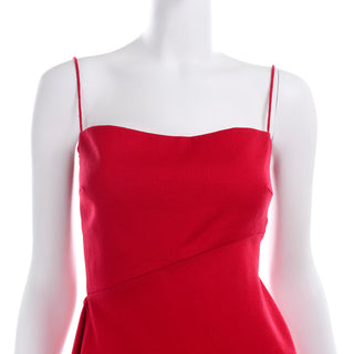 1990s Carla Zampatti Red Asymmetrical Evening Dress with pleat on bodice