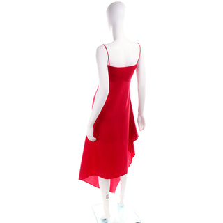1990s Carla Zampatti Red Asymmetrical Evening Dress with spaghetti straps
