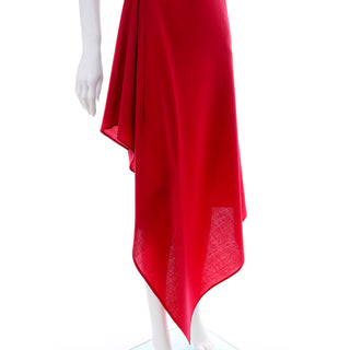 1990s Carla Zampatti Red Asymmetrical Evening Dress with bold lines