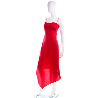 Vintage 1990s Carla Zampatti Red Asymmetrical Evening Dress