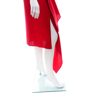 1990s Carla Zampatti Red Asymmetrical Evening Dress Fine Wool Challis lined