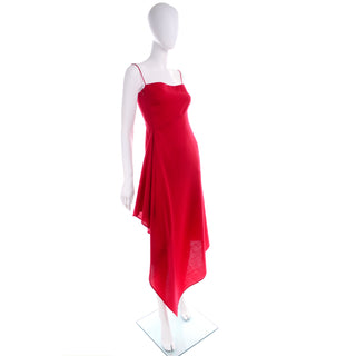 Vintage 1990s Carla Zampatti Bold Red Asymmetrical Evening Dress