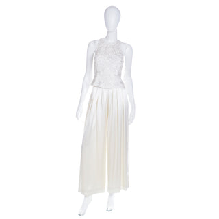 1990s Carmen Marc Valvo Ivory High Waisted  Pants and Sleeveless Top Suit