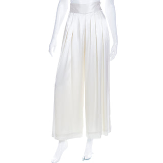 1990s 2pc Evening Outfit Carmen Marc Valvo Ivory High Waisted  Pants and Sleeveless Top