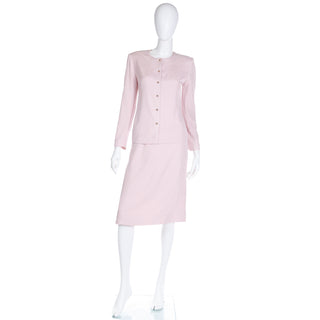 1970s Chanel Creations Philippe Guibourge Pink Raw Silk 2 Pc Jacket & Skirt Suit