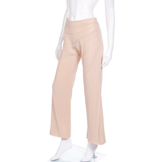 2000s Chloe Vintage Dune Sand Flared Trousers w Pintuck Detail