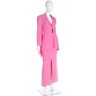 1990s Christian Dior Boutique Numbered Pink Jacket w Chiffon Drape w 2 Skirts Demi Couture