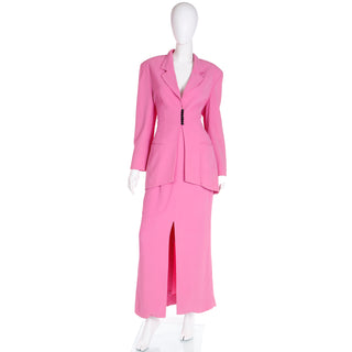 Gianfranco Ferre for Christian Dior 1990s Demi Couture Pink Suit With Chiffon Drape
