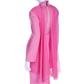 1990s Christian Dior Demi Couture Boutique Numbered Pink Jacket w Chiffon Drape & 2 Skirts designed by Gianfranco Ferre