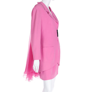Demi Couture 1990s Christian Dior Boutique Numbered Gianfranco FerrenPink Jacket w Chiffon Drape & 2 Skirts