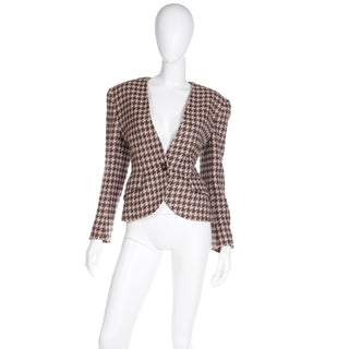 1980s Vintage Christian Dior Brown Check Houndstooth Blazer Jacket 8