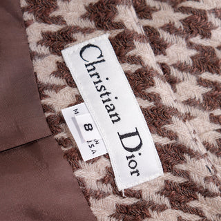 1980s Vintage Christian Dior Brown Check Houndstooth Blazer Jacket 8 US